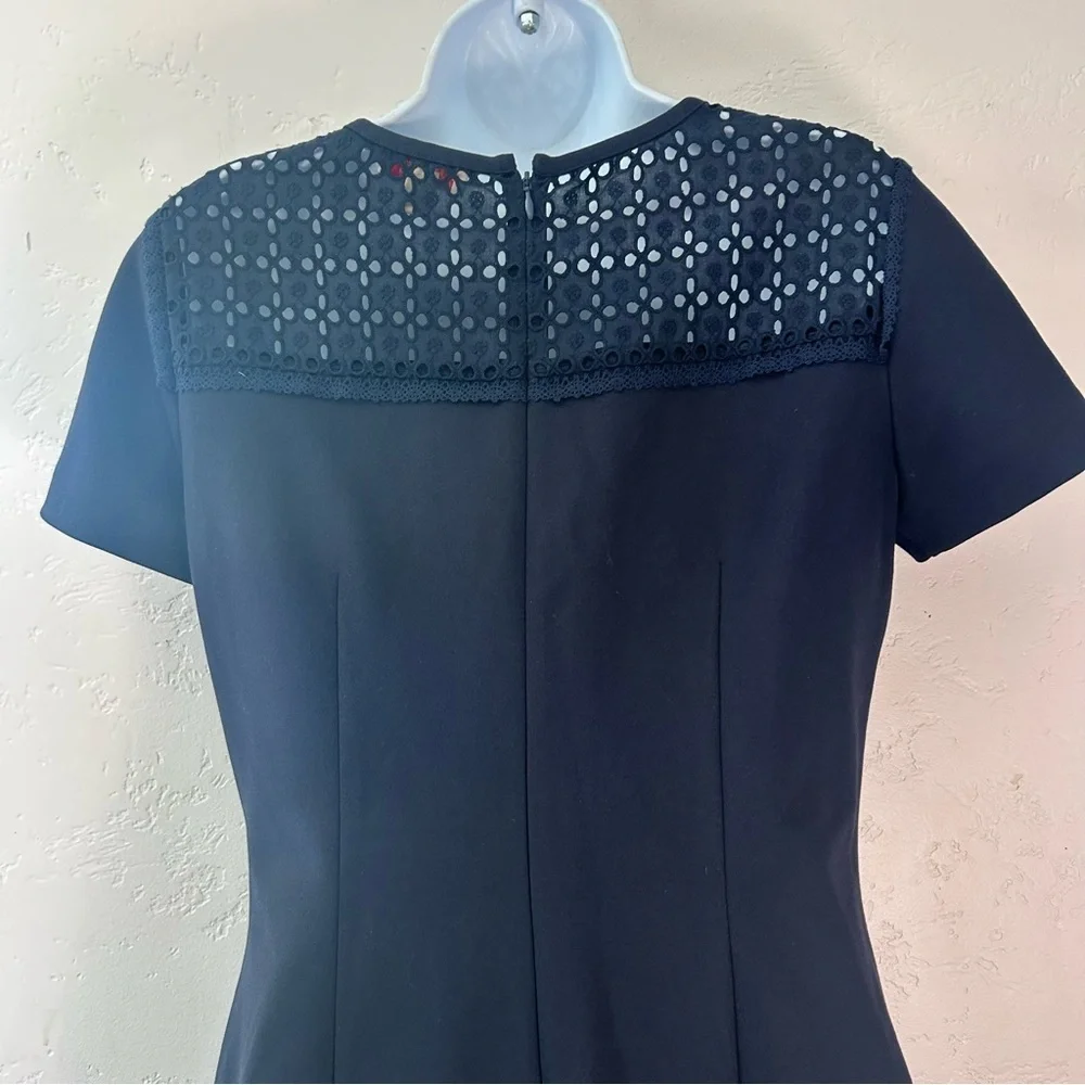 Brooks Brothers Red Fleece Womens M Navy Eyelet Lace Yoke Shift Dress Office